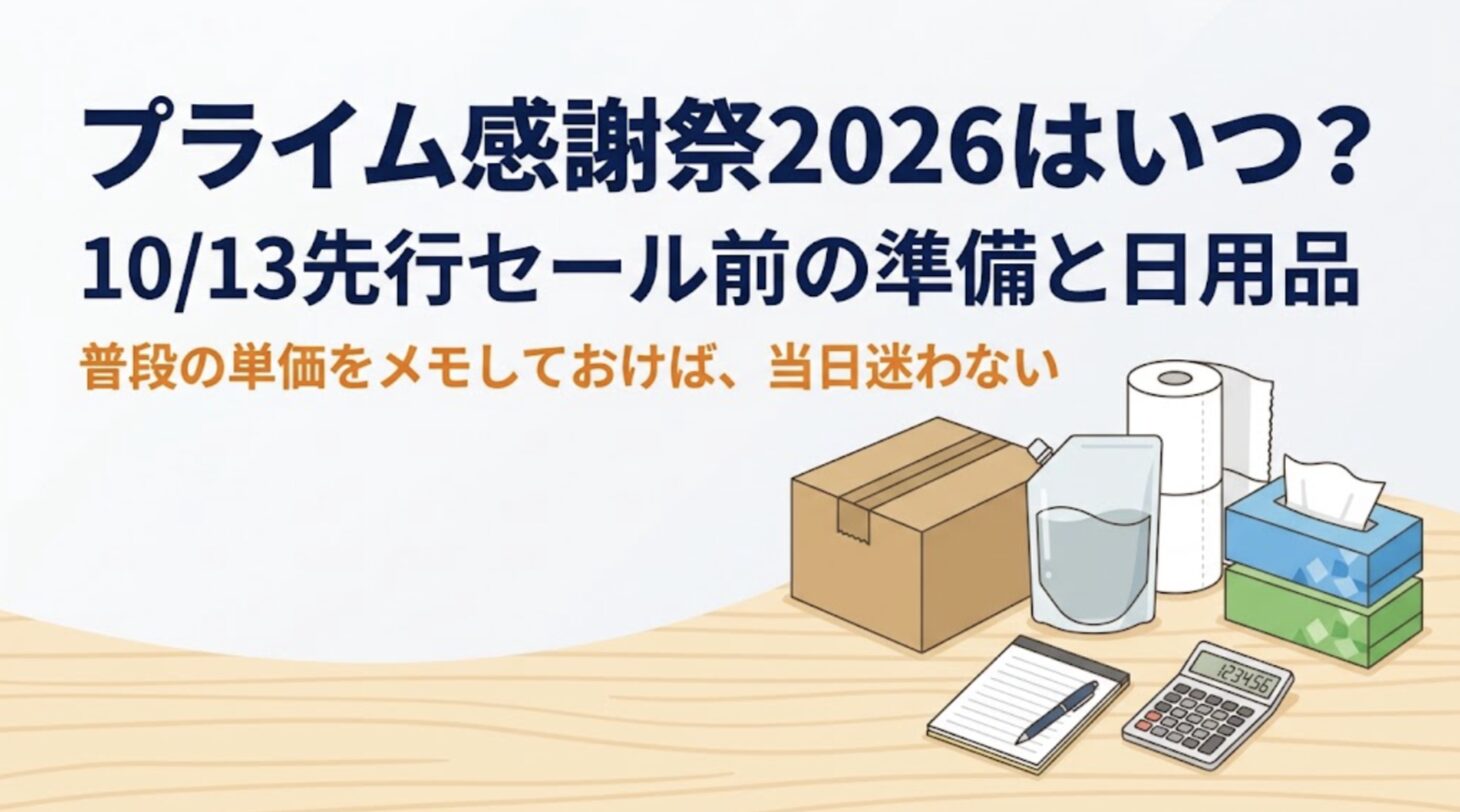 Amazonプライム感謝祭2026はいつ？10/13先行セールの準備とまとめ買いしたい日用品