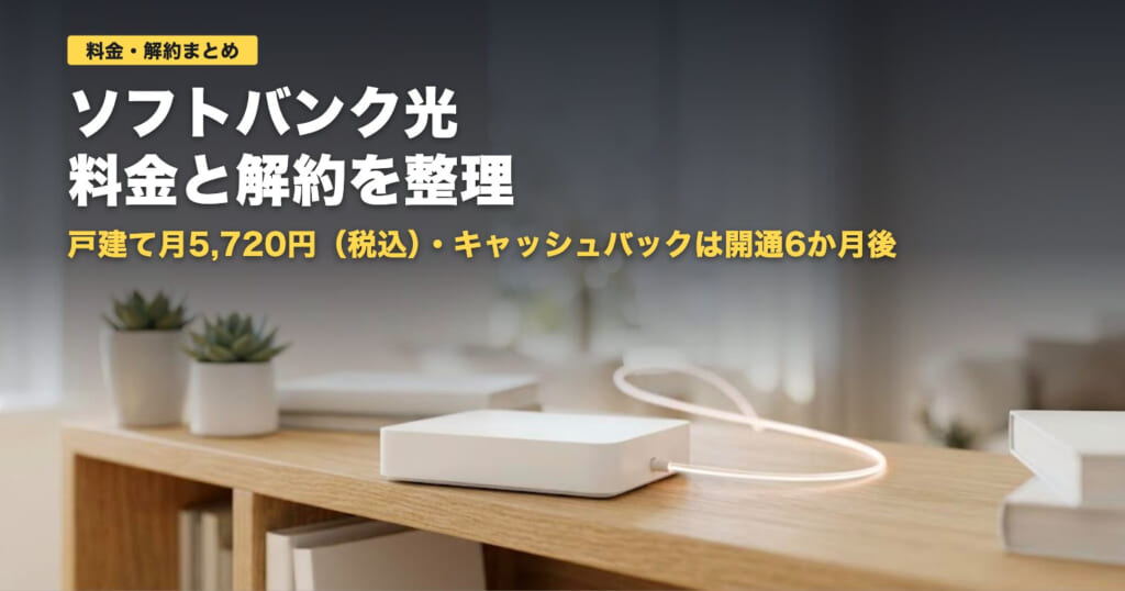 ソフトバンク光の料金と解約｜月5,720円・キャッシュバック条件【2026年】