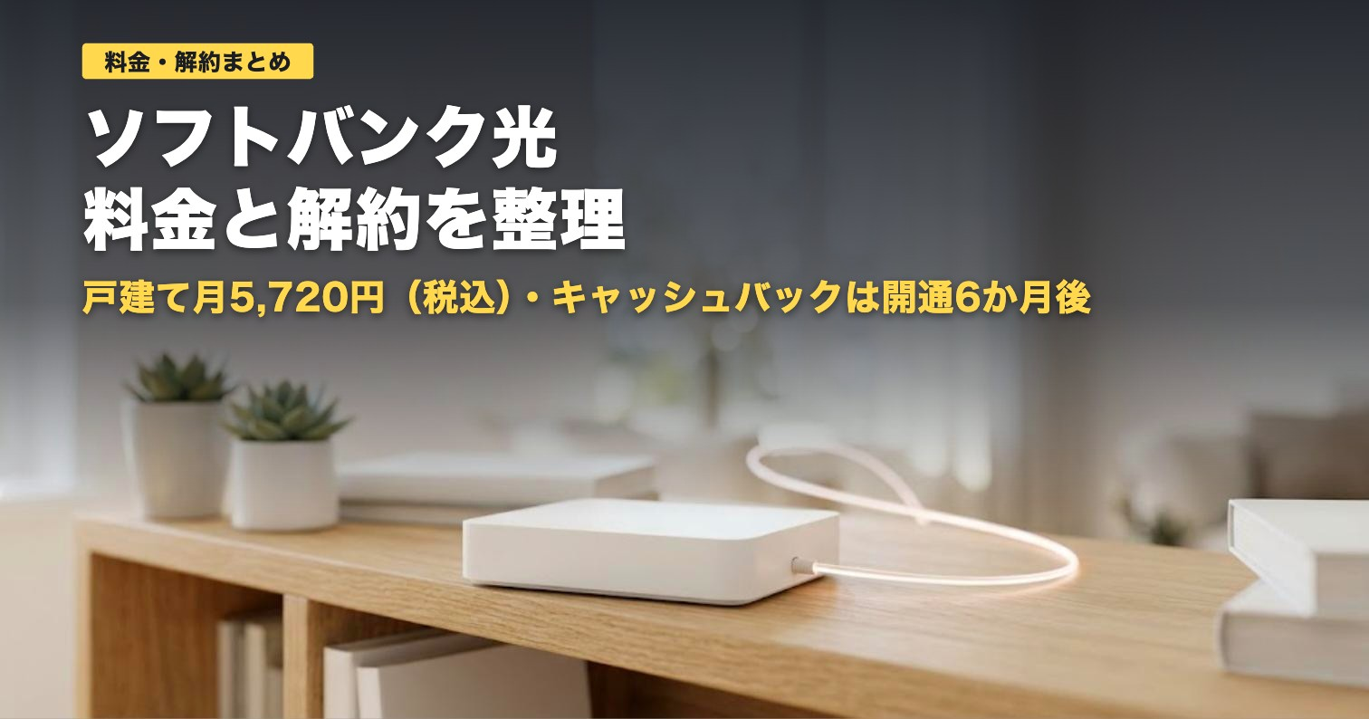 ソフトバンク光の料金と解約｜月5,720円・キャッシュバック条件【2026年】